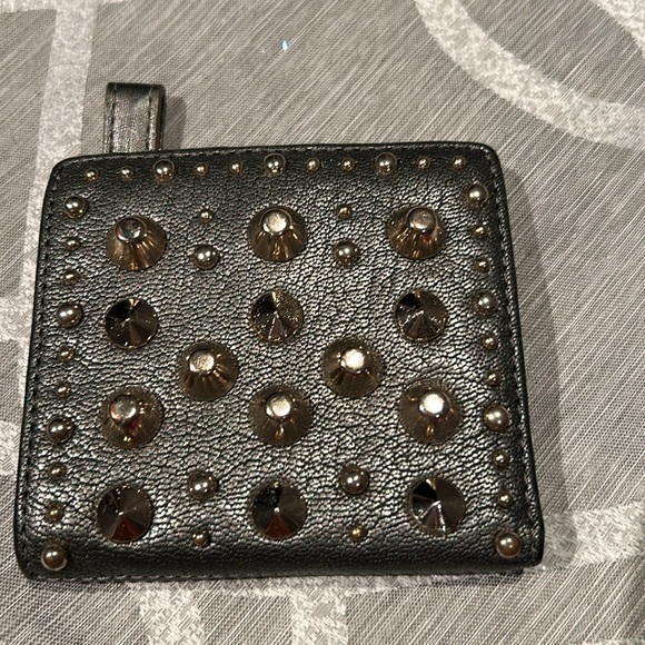 Juicy Couture Rustic Gold Studded Spiked Gray Metallic Bifold Wallet Y2K 4x3.5” - Picture 3 of 7
